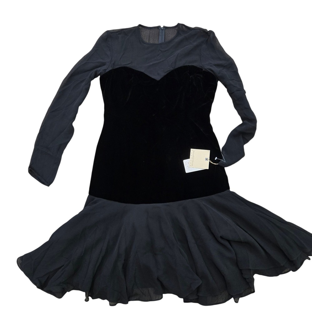Vtg Dana Buchman Silk Velvet Dress Size 4 Black Sweetheart Neckline witchy Goth